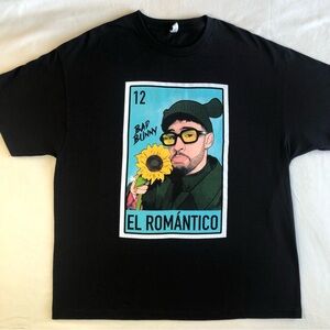 AMERICAN APPAREL Unisex Black Graphic Loteria Bad Bunny El Romantico Tee 2XL